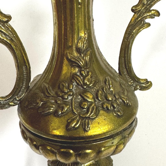 Vintage small brass bud vase: 4.75" tall Italian ornate - Picture 5 of 11